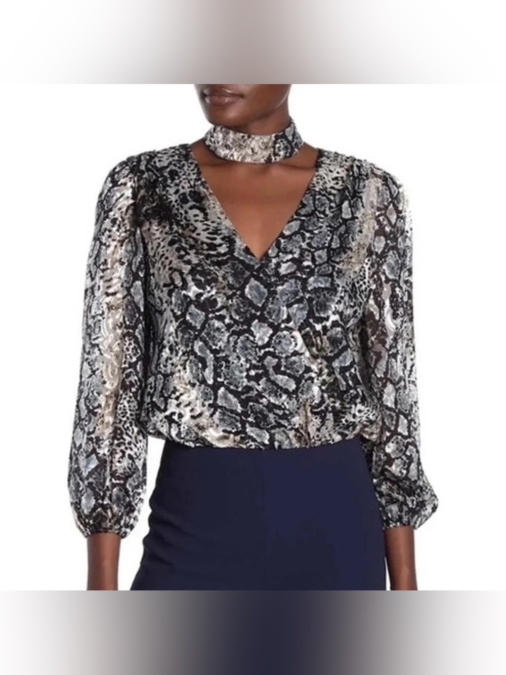 Alice + Olivia Luba Faux Wrap Snake Print Burnout Blouse Silk Blend Size XS
